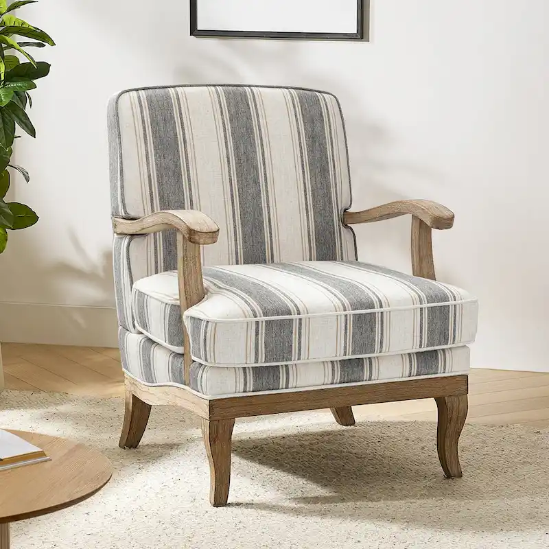 Rinaldo Farmhouse Polyester Armchair with Solid Wood Legs by HULALA HOME