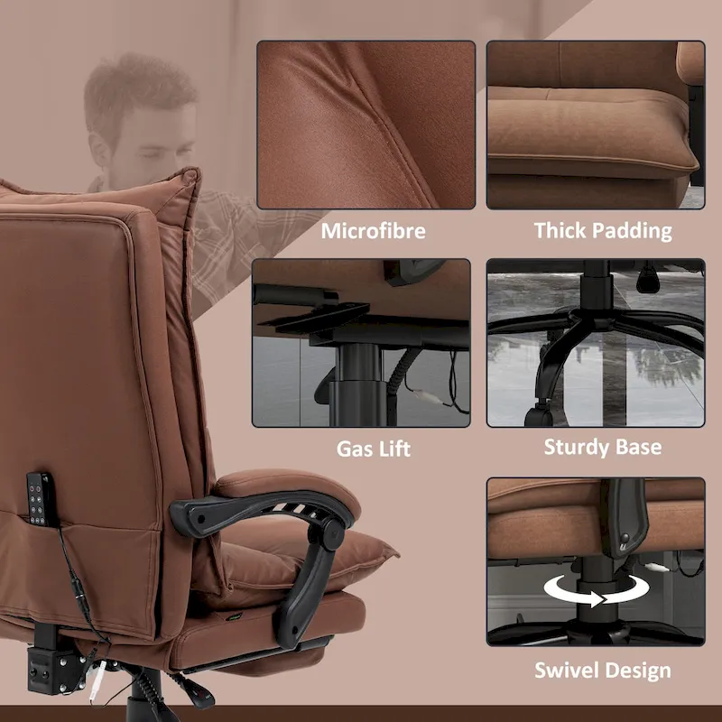High Back Massage Office Chair with 6 Vibration Points, Heated Reclining Microfiber Computer Chair with Footrest