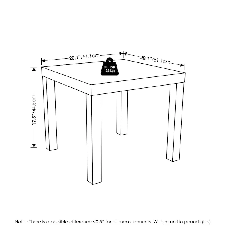 Classic Homey Square Side Table, Black