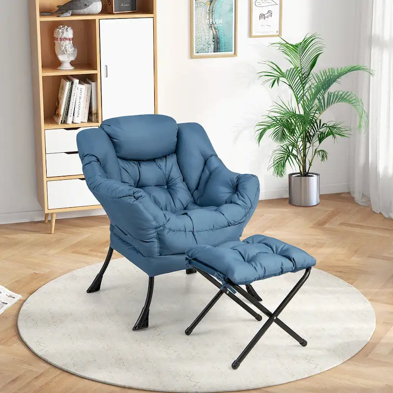 Gymax Lazy Sofa Chair Accent Leisure Armchair with Folding Footrest &