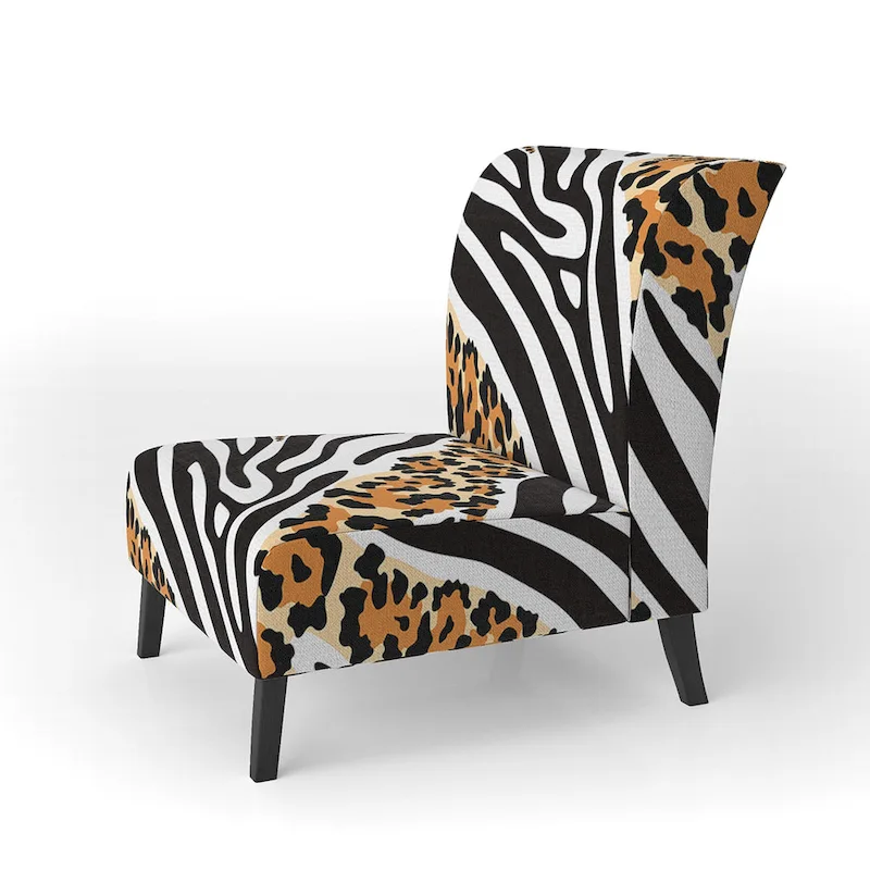 Designart Zebra and Leopard Mix Pattern III Upholstered Cabin & Lodge Accent Chair and Arm Chair