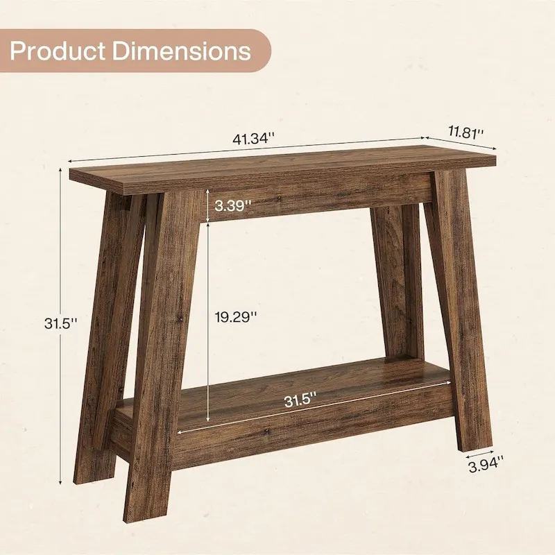 41.3 Inches Farmhouse Console Table, 2 Tiers Wooden Entryway Table