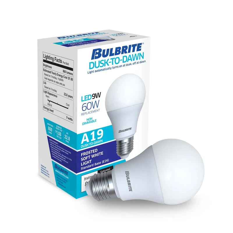 Bulbrite Dusk to Dawn Pack of (4) 9 Watt A19 LED Light Bulb with Frosted Glass Finish and Medium (E26) Base