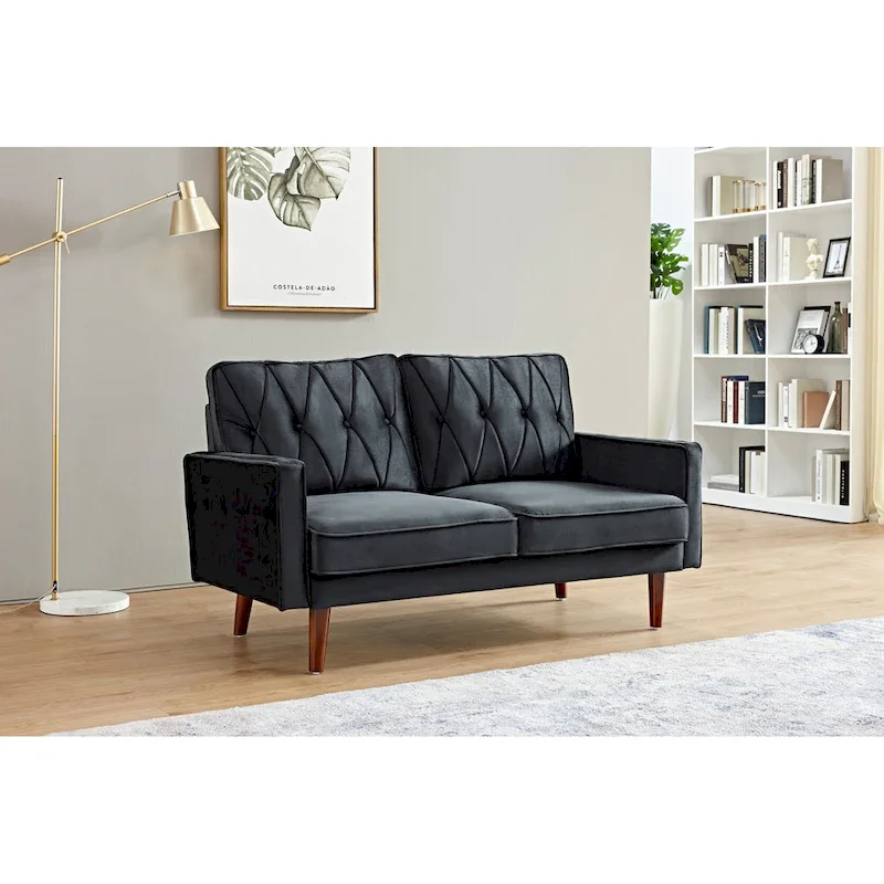 Feemster 57.5 Wide Velvet Tufted Cushion Back Loveseat