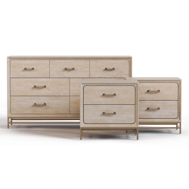 Furniture of America Drayden Transitional Oak Solid Wood 3-Piece Dresser and 2 Nightstand Bedroom Set