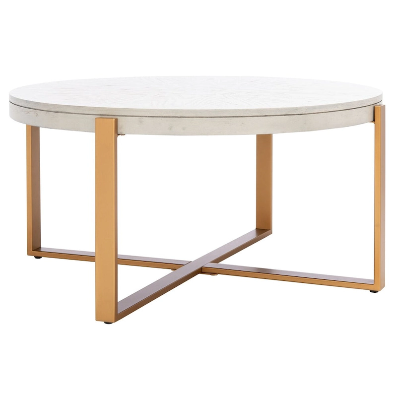 SAFAVIEH Deetta White Marble/ Black Round Coffee Table - 36 W x 36 D x 18 H - 36Wx36Dx18H