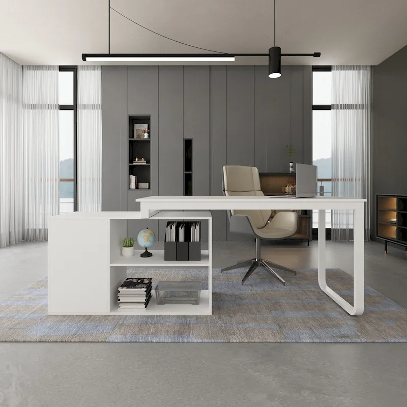 L-shaped Executive Desk With Drawer Cabinet for Home and Office Wrting