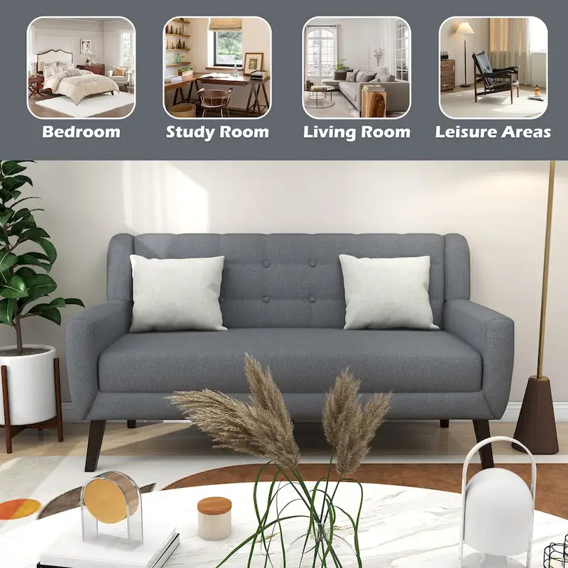 Linen Modern Tufted Loveseat Upholstered Sofa