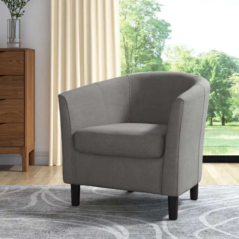 Upholstered Modern Barrel Accent Chair with Wood Legs
