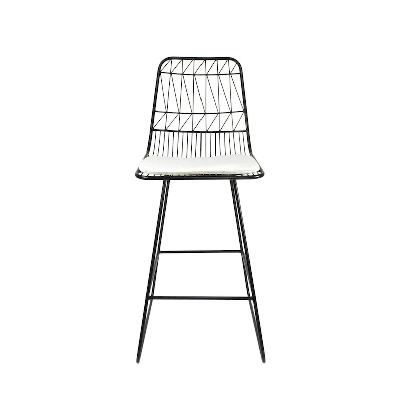 Outdoor Counter Stool Chair Set of 2, Black Iron Frame Construction