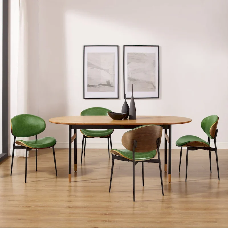 Set of 4 Mid-century Wood and Faux Leather Dining Chairs