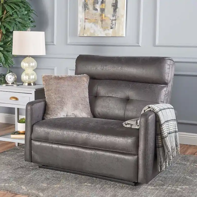 Modern Fabric Double Seat Recliner Chair with Plush Cushions by Christopher Knight Home
