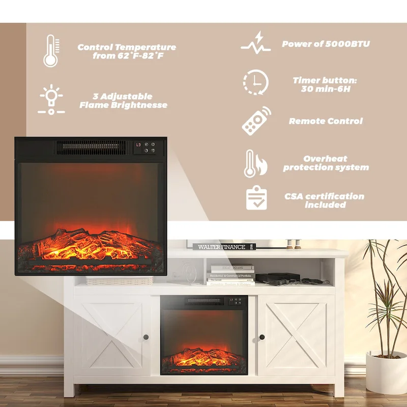 Clihome 58  Wood Fireplace TV Stand with 18  Electric Fireplace