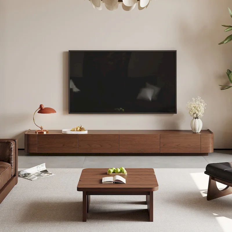 Mid-Century ModernTV Stands,4-6 Drawers, Solid Wood Brown Media Console
