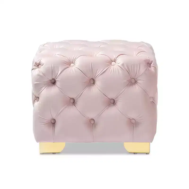 Baxton Studio Avara Velvet Finished Button Tufted Ottoman Pink