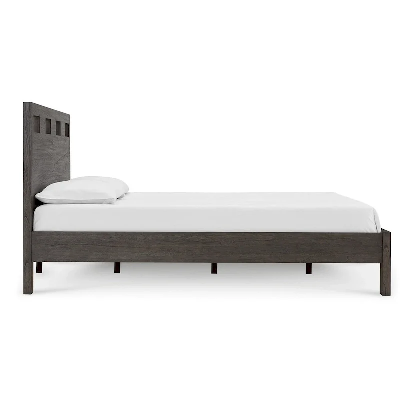 Yee Queen Bed, Gray Wood, 4 Side Drawers, Cut Out Headboard Design