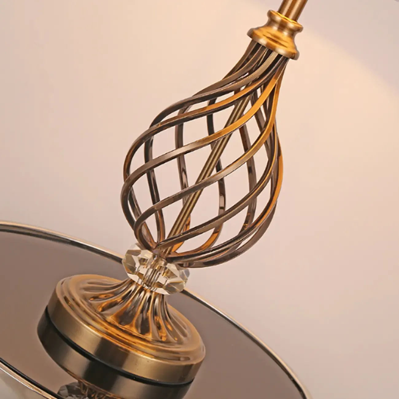 Geometric Fabric LED Bedside Table Lamp Antique Brass Base