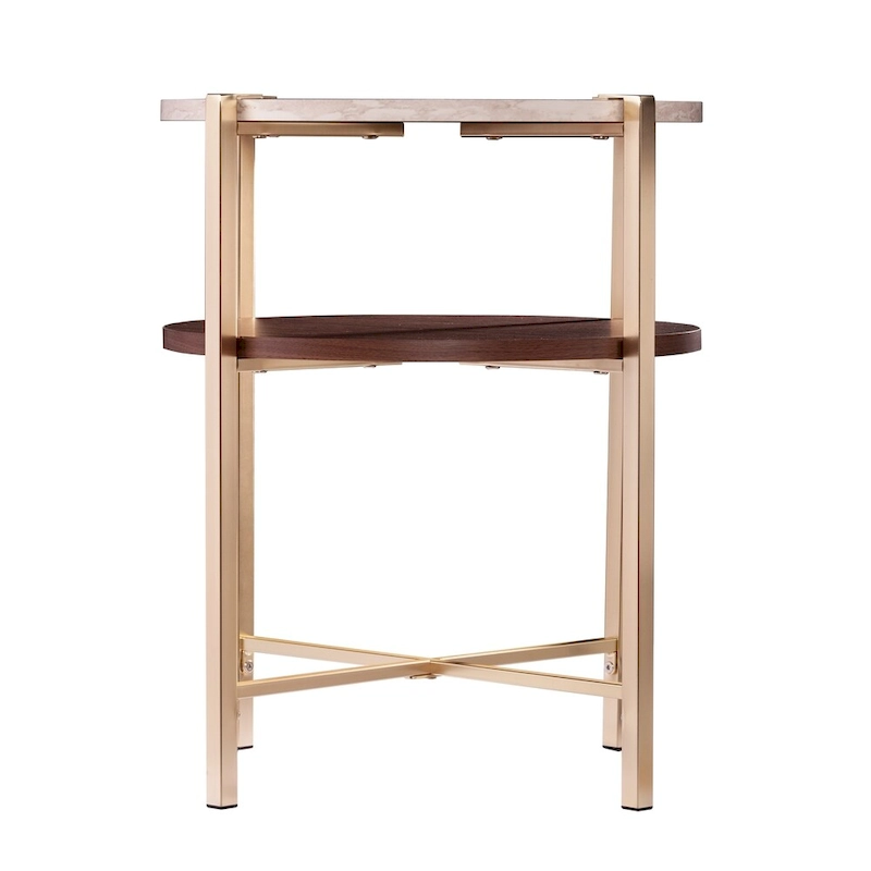 SEI Furniture Aldea Modern Round Side Table with Faux Marble Top and Faux Wood Shelf