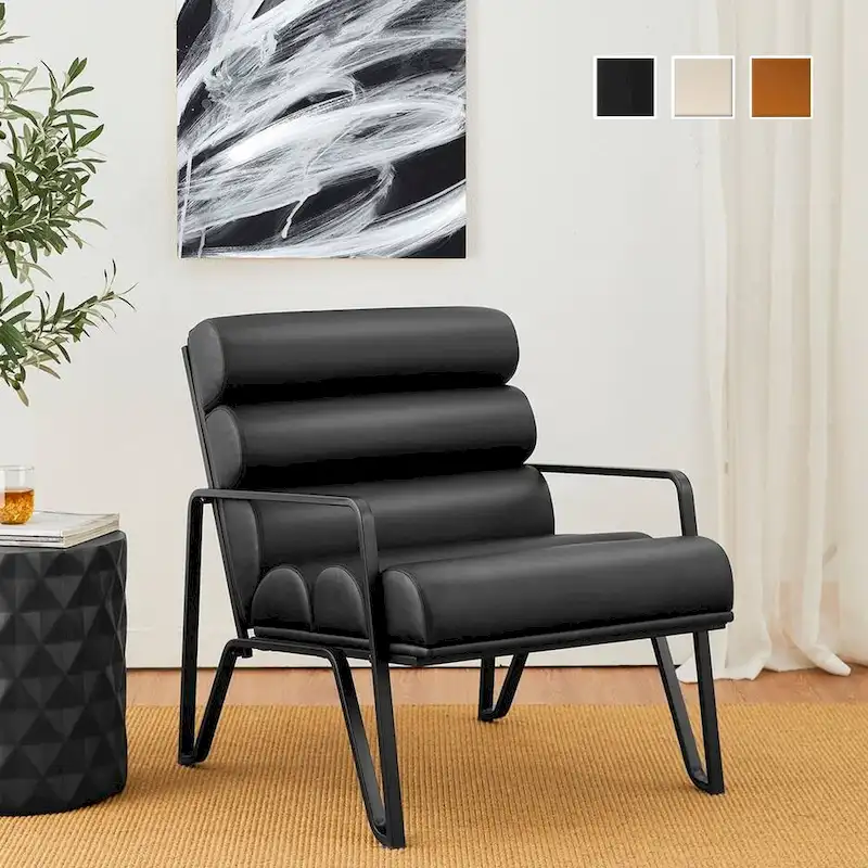 26.75W Modern Comfy PU Leather Accent Chair with Metal Frame