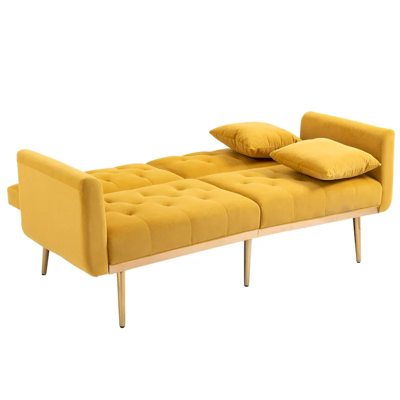 65.35 Velvet Futon Sofa Bed with Adjustable Backrest