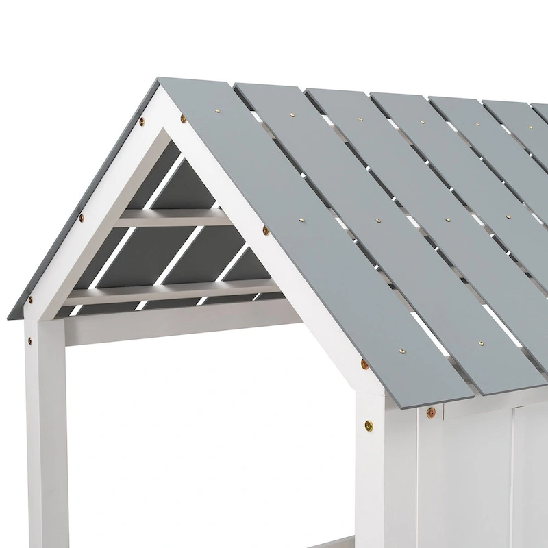 Twin Pine Low Loft House Bed with Roof, Windows, and Ladder