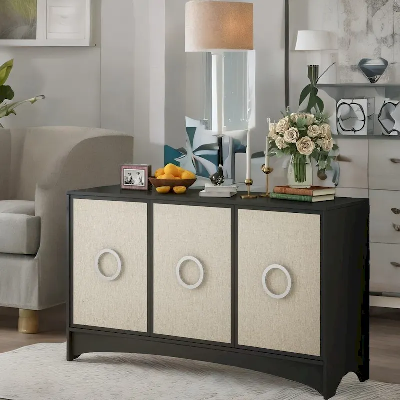 Curved Design Storage Cabinet w/Three Doors/Adjustable Shelves