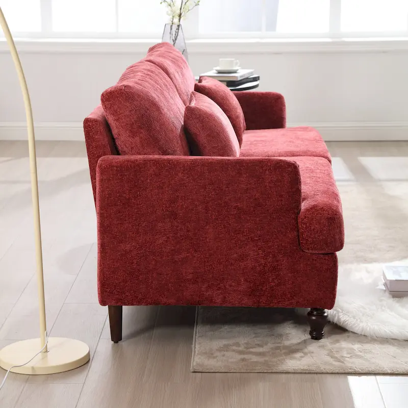 Red 68.9 Chenille 2-Seater Sofa with Detachable Cushions