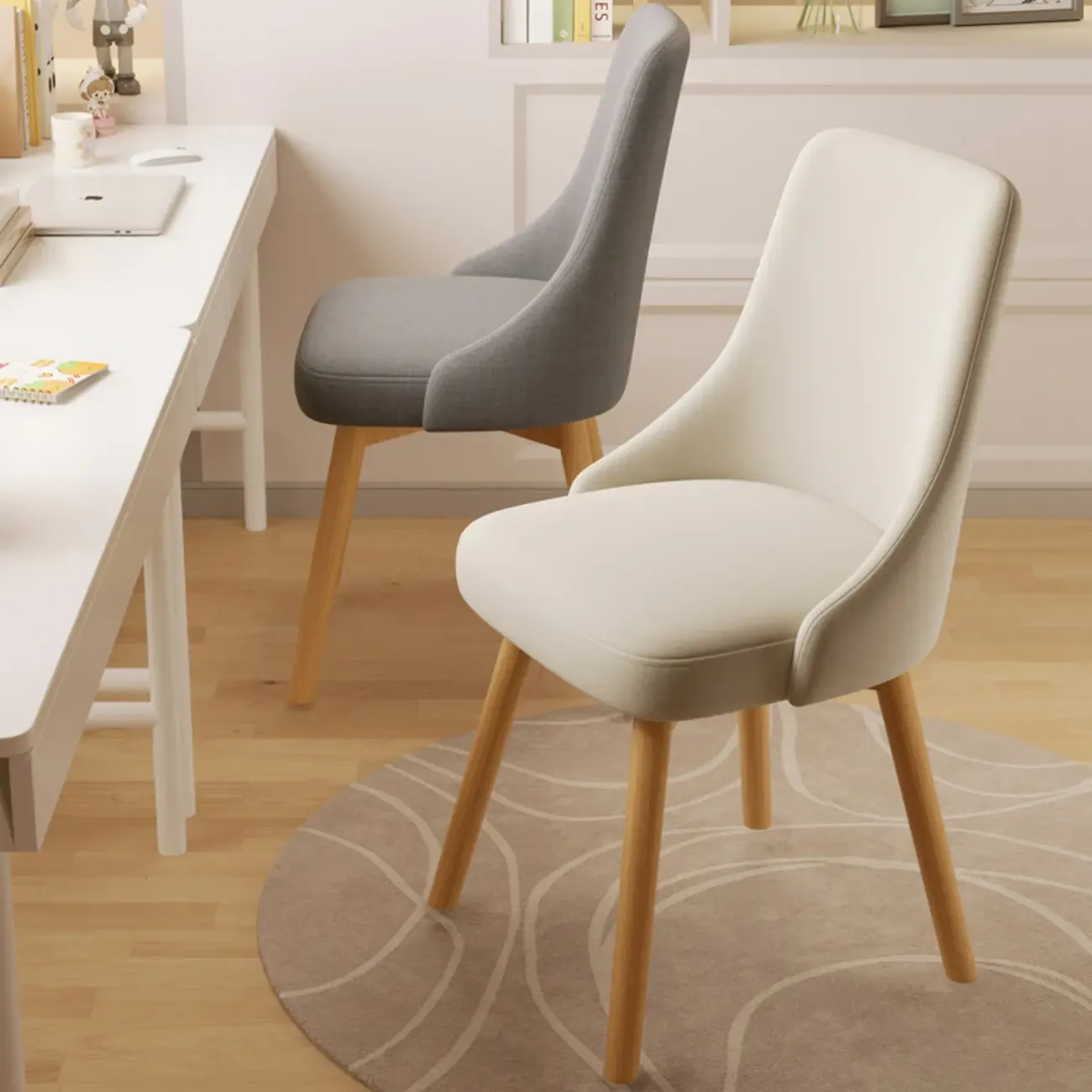 White Fabric Upholstered Solid Back Dining Chair