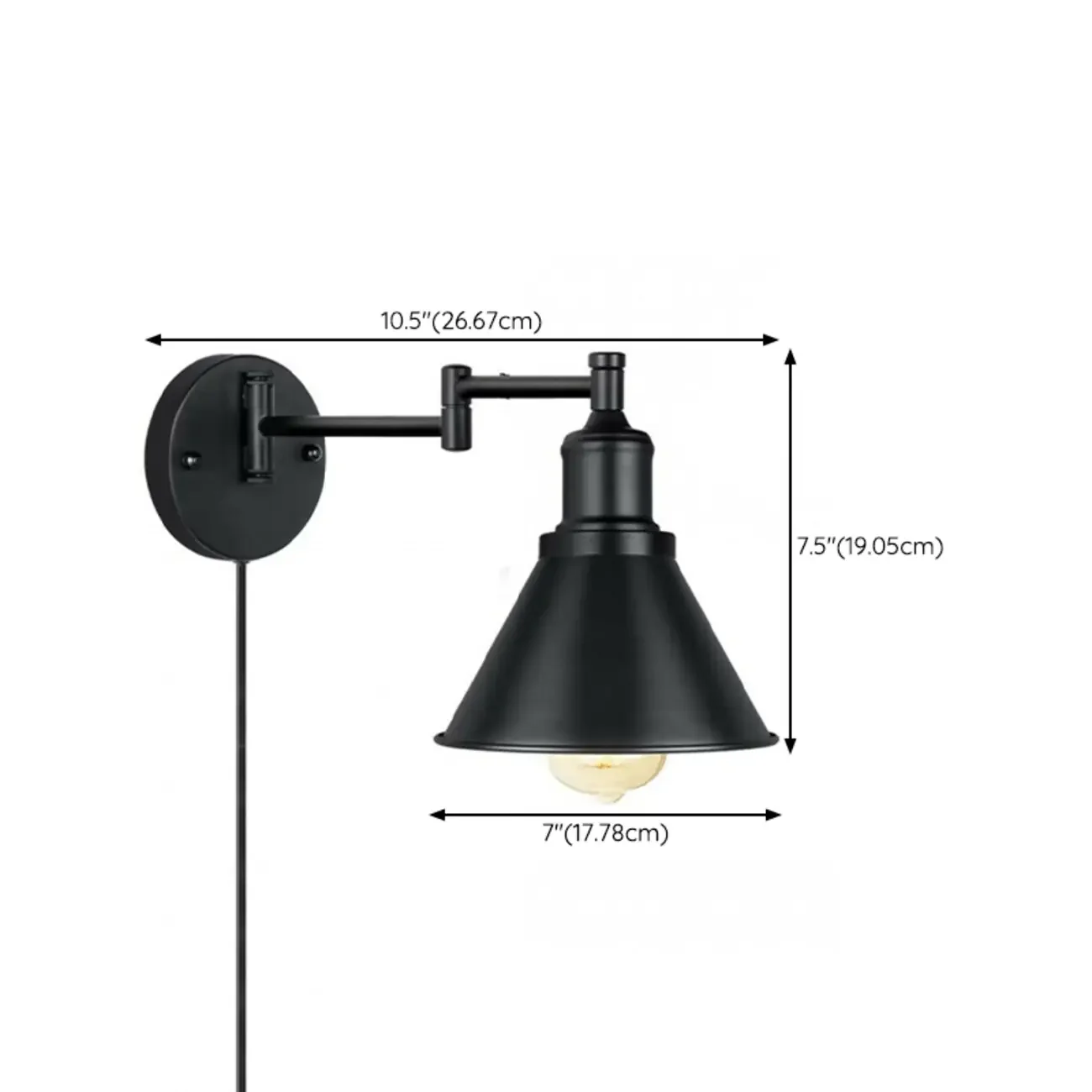 Washroom Stretchable Metal Cone Black Plug-In Vanity Light