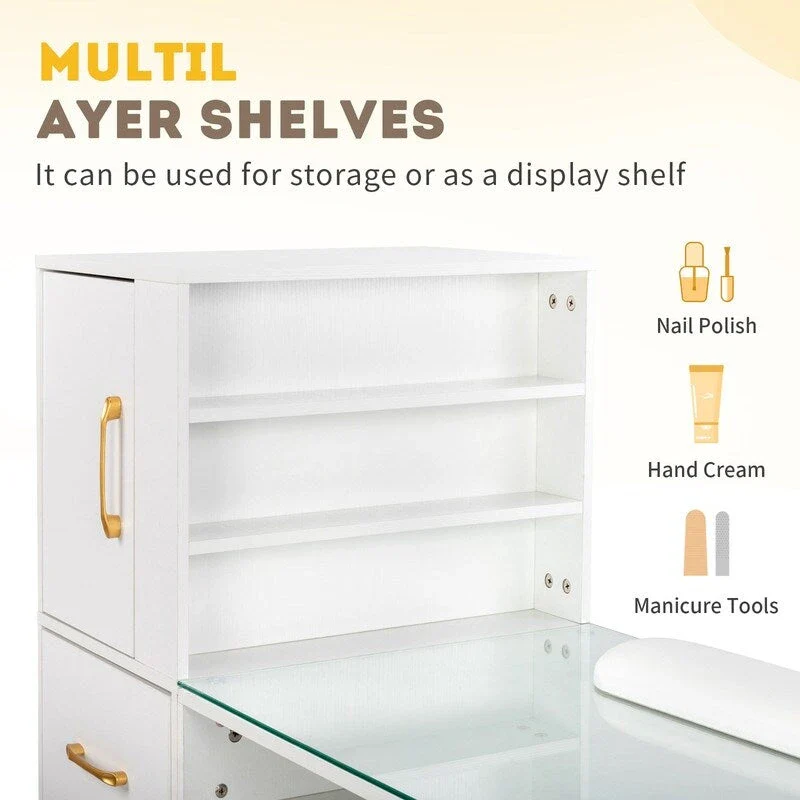 Embossed Particle Board Tempered Glass 55 W Manicure Table