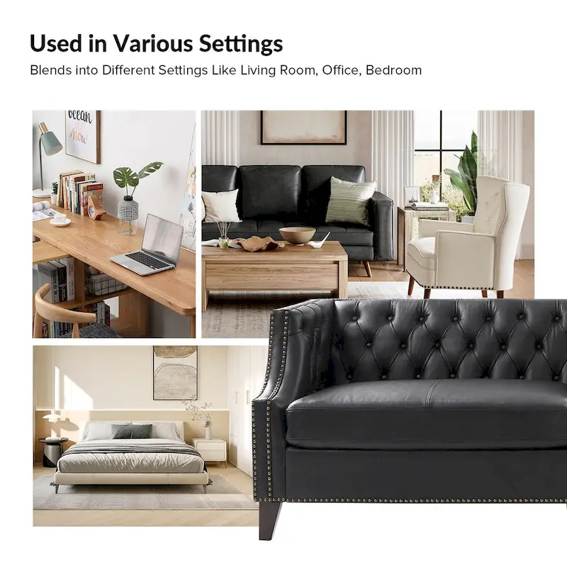 Eugne Transitional Genuine Leather Tufted Design Sofa with Solid Wood Legs by HULALA HOME