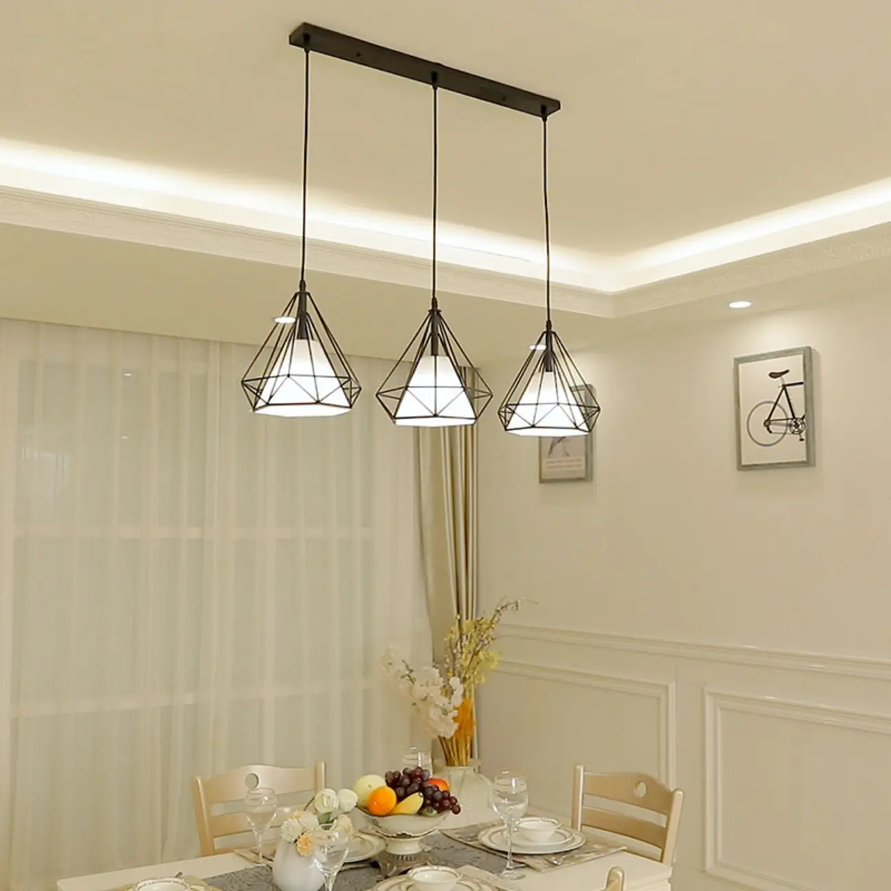 3-Light Geometric Metal Black Islands Pendant Light