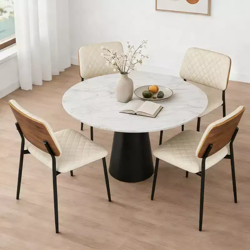 TYBOATLE Mid Century Dining Chairs Set of 2, Quilted PU Leather Kitchen Chairs with Bentwood Back, Industrial Upholstered Side Chairs