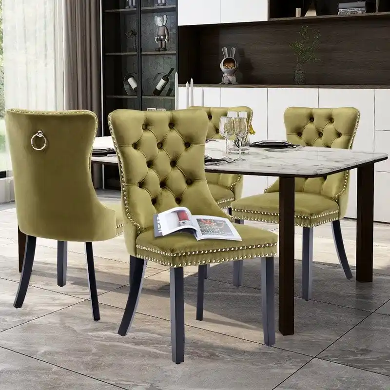 Solid Wood Velvet Upholstered Dining Chair Set of 4