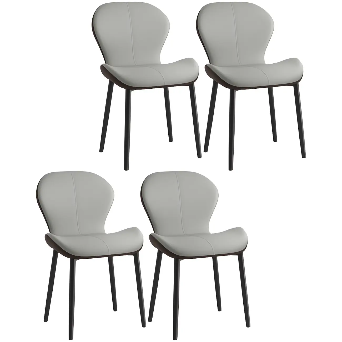 Art Deco Curved Back Leather Dining Chair Solid Back