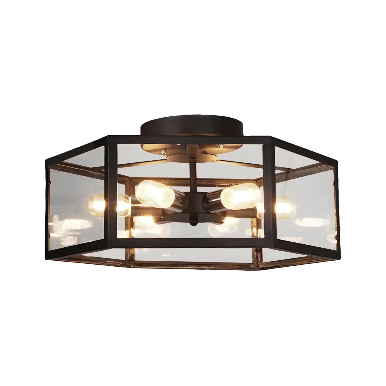 Industrial Black Hexagon Metal Semi Flush Ceiling Light