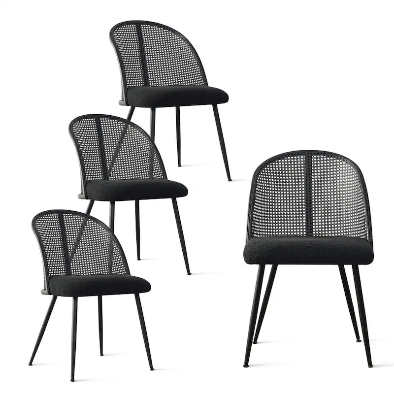 High Back Rattan Boucle Dining Chair
