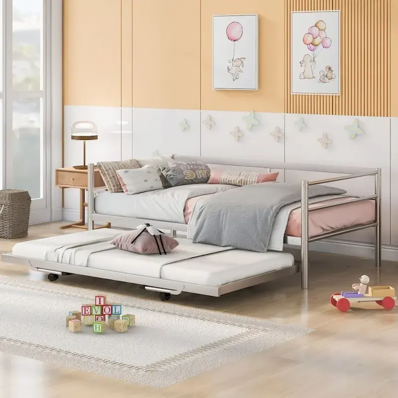 Twin Size Metal Daybed with Pop-Up Trundle