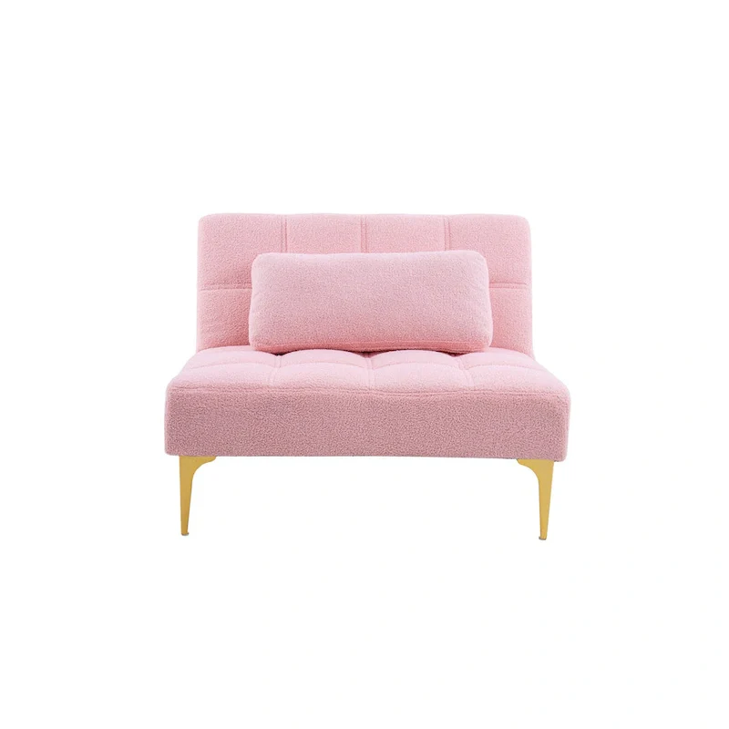 Convertible Futon Teddy Fabric Sofa Bed With Gold Metal Legs