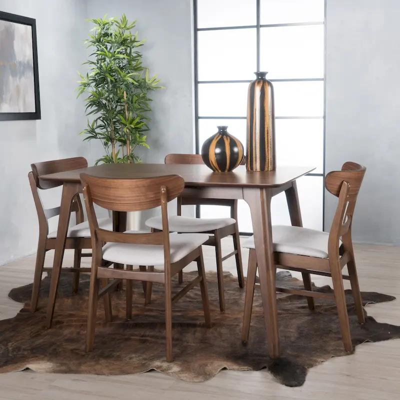 Idalia Fabric and Rubberwood 5-piece Wood Rectangular Dining Set by Christopher Knight Home