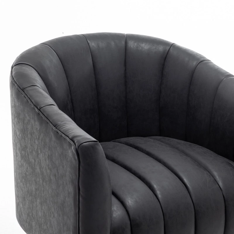 SEYNAR Mid-Century Swivel PU Leather Tufted Round Accent Barrel Chair