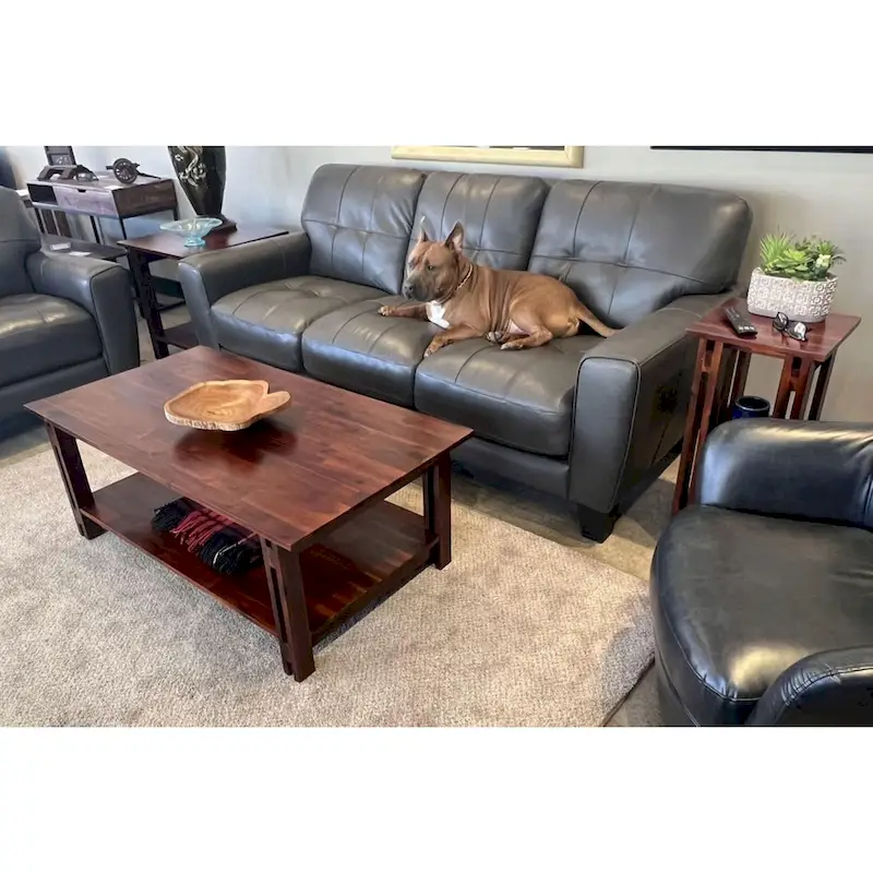 Acacia Wood Architectural Coffee Table with Shelf