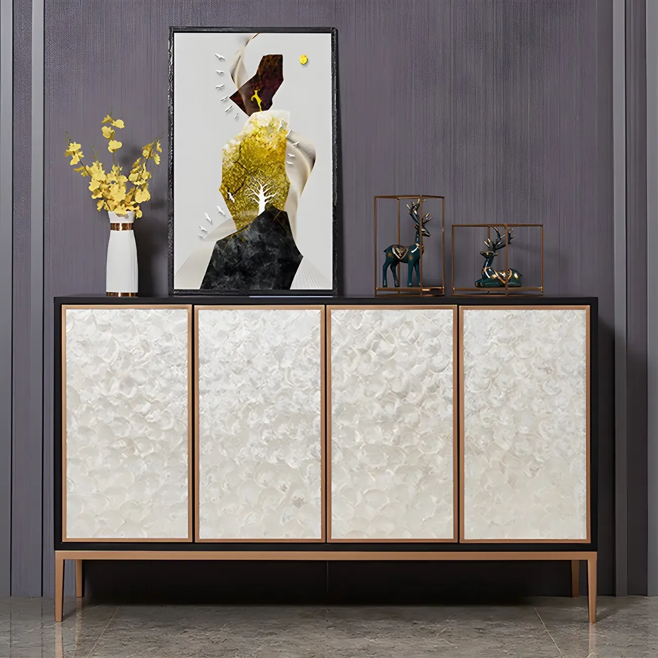 Modern Wooden Sideboard in Silver with Cabinets