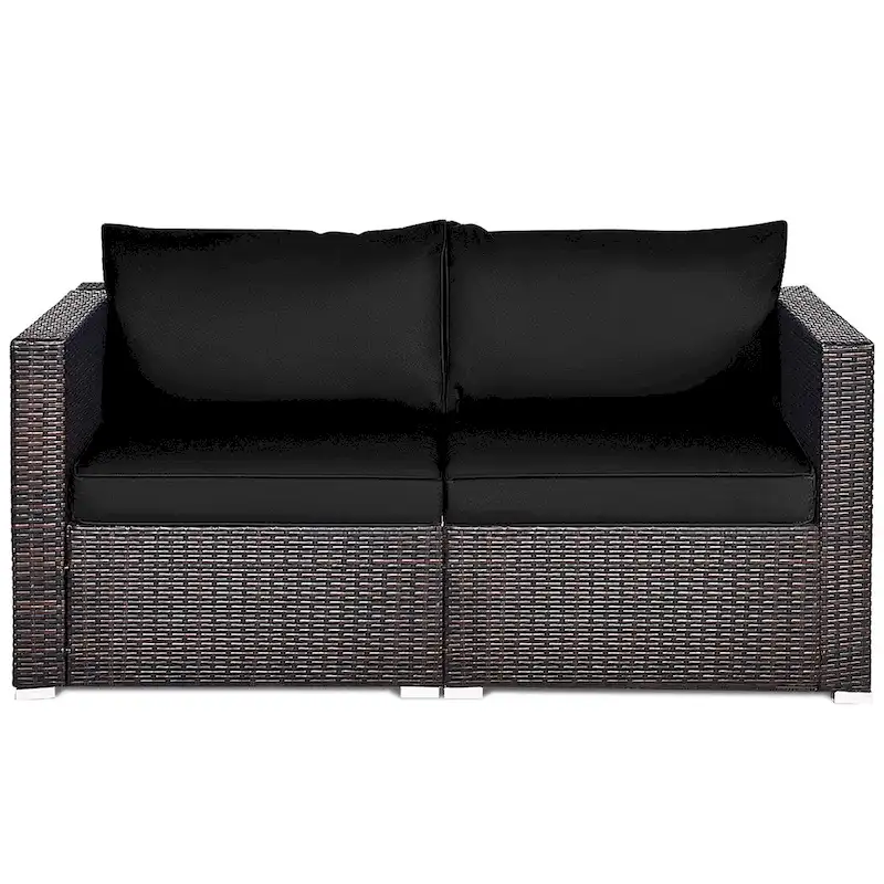 Costway 2PCS Patio Rattan Corner Sofa Sectional Furniture Set Black - See Details