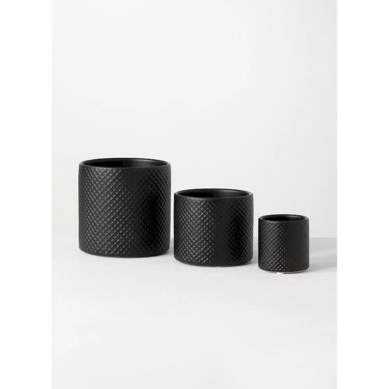 Sullivans Set of 3 Ceramic Pot Vase 5.75 H, 5 H & 3 H Black