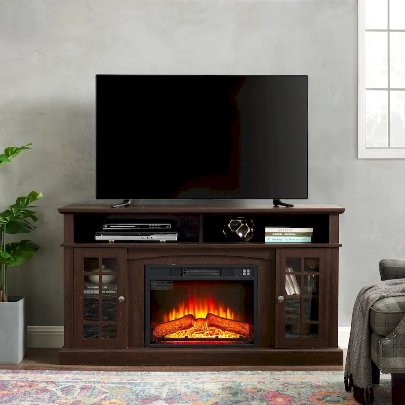 Espresso 58 Fireplace TV Stand with Open & Closed Storage for TVs Up to 65