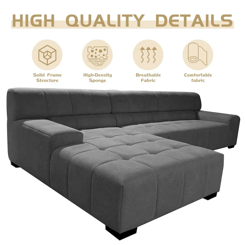 Williamspace Modern Glam LargeUpholstered Sectional Sofa L-shape With Chaise Living Room