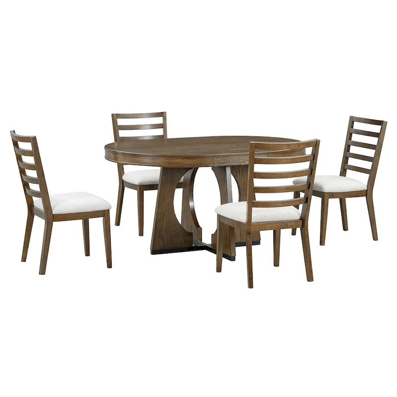 5-Piece Rustic Functional Dining Set, 1 Extendable Table with a 16-inch Leaf and 4 Upholstered Chairs