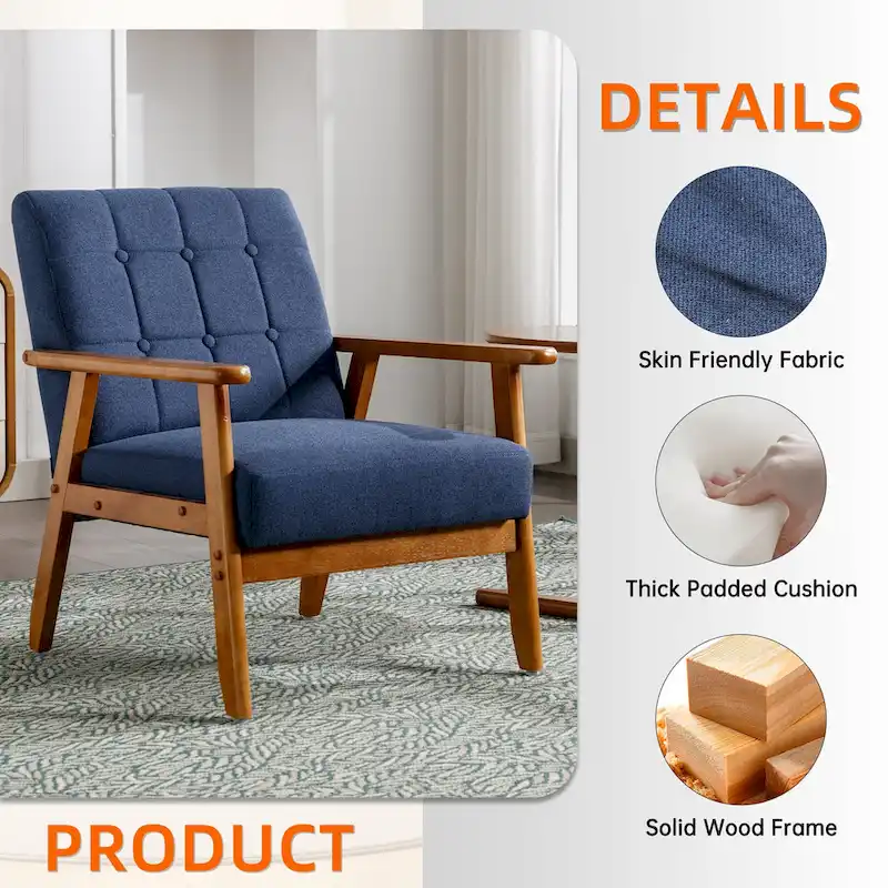 Linen/PU Upholstered Tufted Living Room/Bedroom Accent Chair With Wood Legs