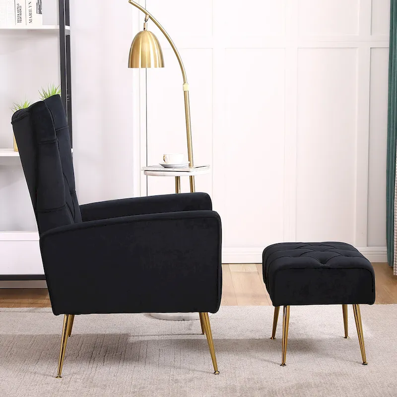 Upholstered Wingback Chair with Ottoman